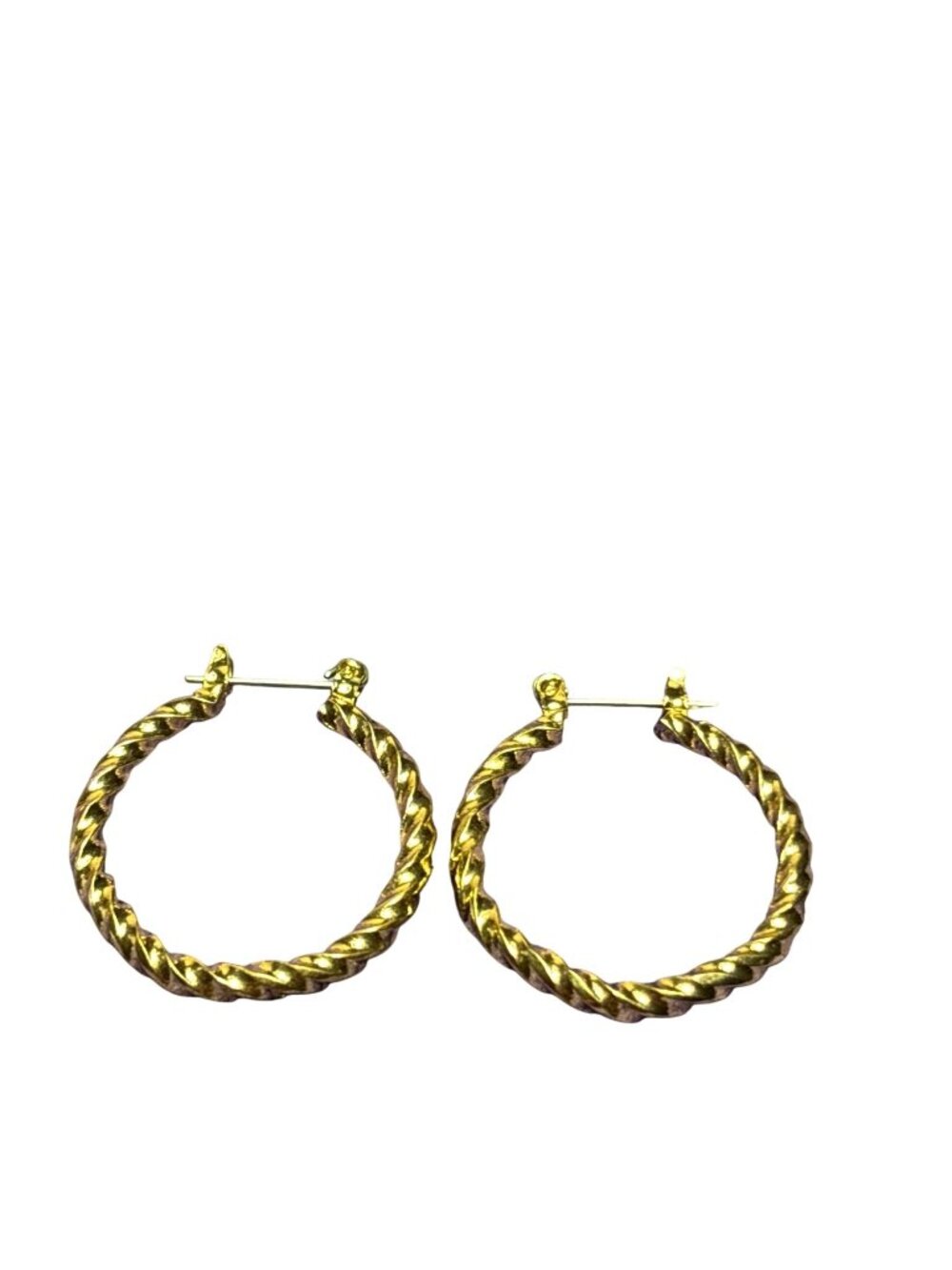 Vintage Goldtone Twisted Textured Hoop Earrings 1 inch